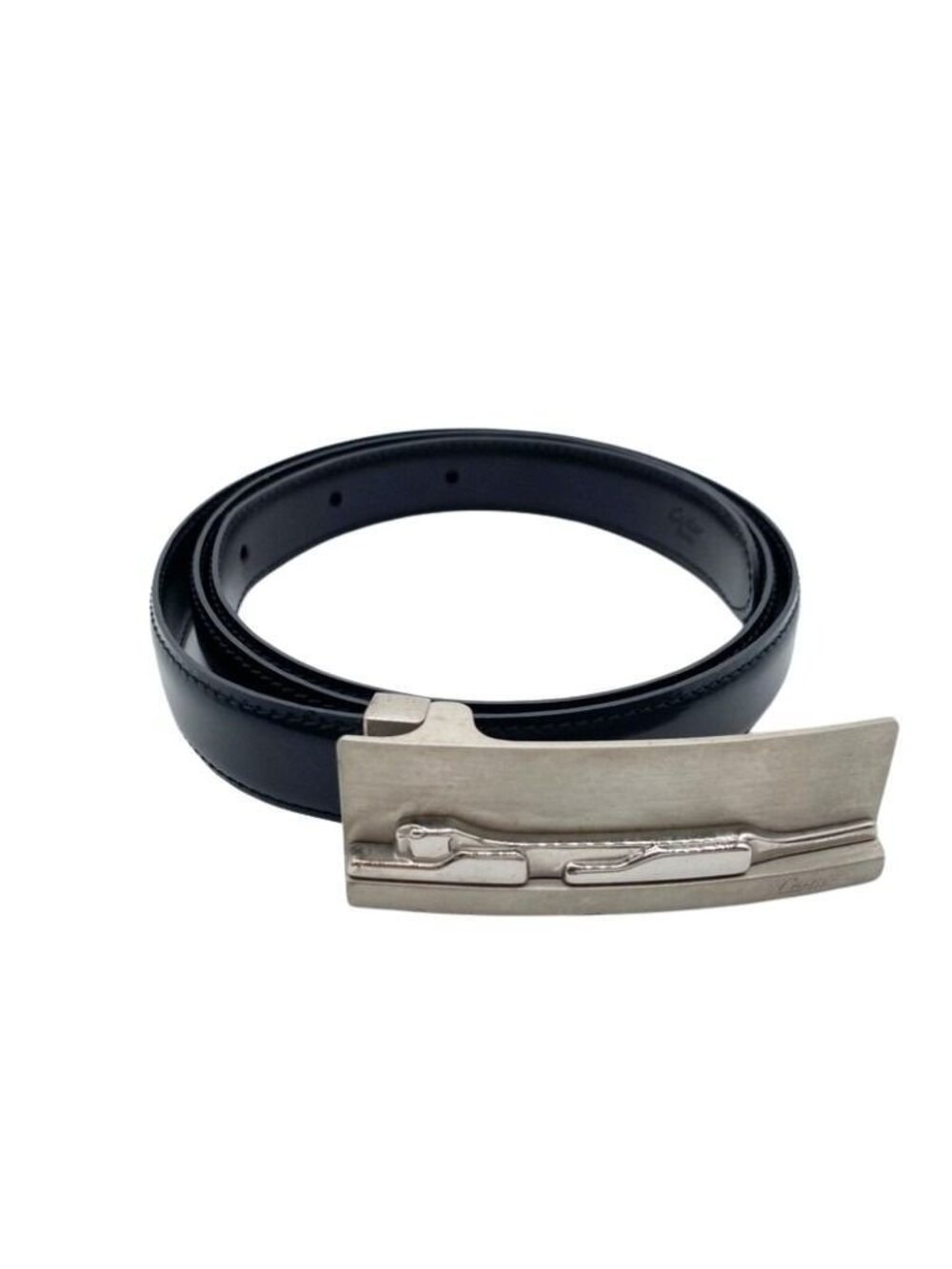 Cartier Belt Panther Black Silver Leather